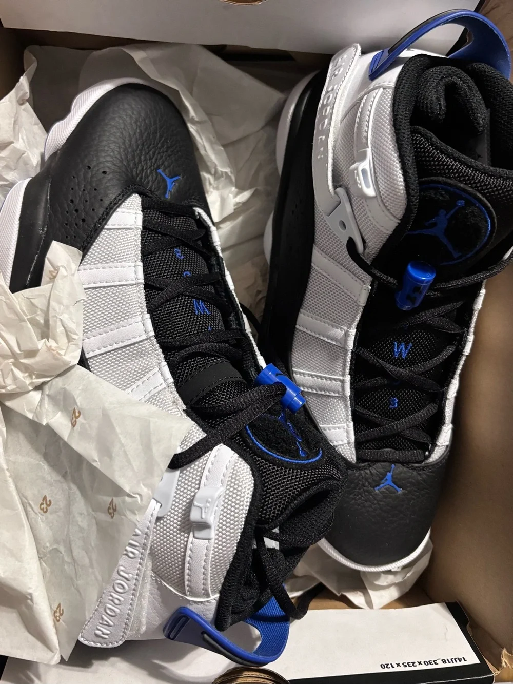 Jordan 6 Rings Black, White & Blue High-Top Basketball Sneakers